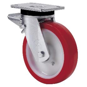 RUEDA GIRATORA PLACA FRENO 10SLRFD200-PO NYLON BLANCO-POLIUR.ROJO EJE LISO