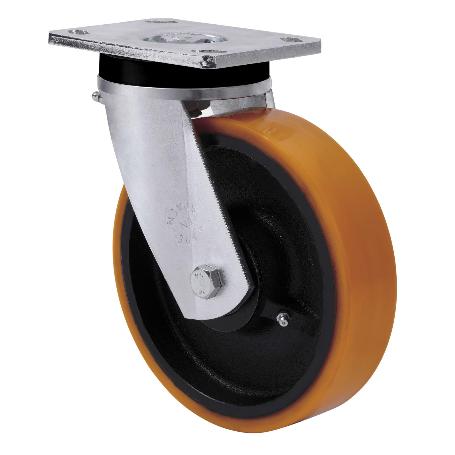 RUEDA GIRATORA PLACA 10SLR150-HUB HIERRO-POLIUR.NARANJA EJE BOLAS