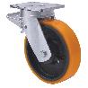 RUEDA GIRATORA PLACA FRENO 10SLRFD200-HUB HIERRO-POLIUR.NARANJA EJE BOLAS