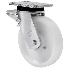 RUEDA GIRATORA PLACA FRENO 10SLRFD200-FTB NYLON BLANCO EXTRAFUERTE EJE BOLAS