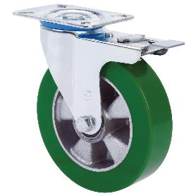 RUEDA GIRATORA PLACA FRENO 10ZVFD200-AUGB ALUMINIO-POLIUR.VERDE EJE BOLAS