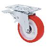 RUEDA GIRATORA PLACA FRENO 10TVCFD125-POB NYLON BLANCO-POLIUR.ROJO EJE BOLAS