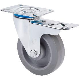 RUEDA GIRATORA PLACA FRENO 10ZVLFD80-PGR GOMA ELASTICA GRIS EJE RODILLOS