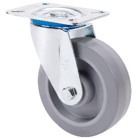 RUEDA GIRATORA PLACA 10ZV100-PGR GOMA ELASTICA GRIS EJE RODILLOS