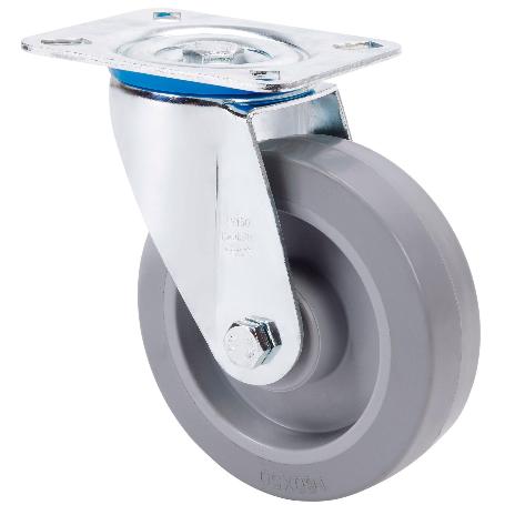 RUEDA GIRATORA PLACA 10ZV125-PGR GOMA ELASTICA GRIS EJE RODILLOS