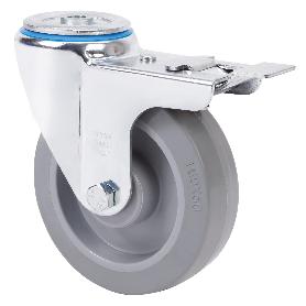 RUEDA GIRATORA AGUJERO M12 FRENO 20ZVFD125-PGR GOMA ELASTICA GRIS RODILLOS