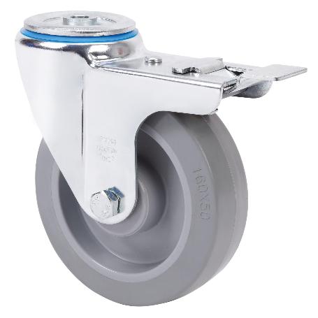 RUEDA GIRATORA AGUJERO M12 FRENO 20ZVFD200-PGR GOMA ELASTICA GRIS RODILLOS
