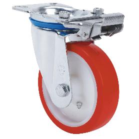 RUEDA GIRATORA PLACA MEC.DIR.10ZVMD150-POB NYLON BLANCO-POLIUR.ROJO EJE BOLAS