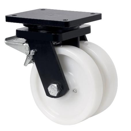 RUEDA GIRATORA PLACA FRENO 10HLGFD150-FTB NYLON BLANCO EXTRAFUERTE(DOBLE)BOL.