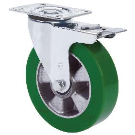 RUEDA GIRATORA PLACA FRENO 4MM 10ZVRFD200-AUGB ALUMINIO-POLIUR.VERDE BOLAS