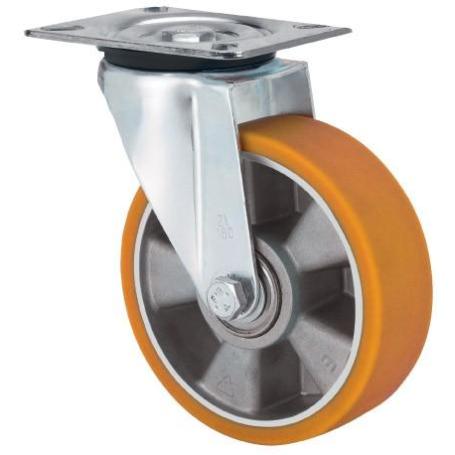 RUEDA GIRATORA PLACA 4MM 10ZVR160-AUB ALUMINIO-POLIUR.NARANJA EJE BOLAS