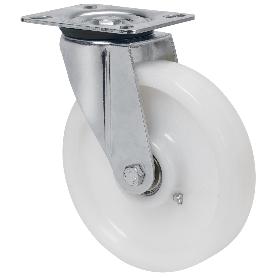 RUEDA GIRATORA PLACA 4MM 10ZVR150-FT NYLON BLANCO EXTRAFUERTE EJE LISO