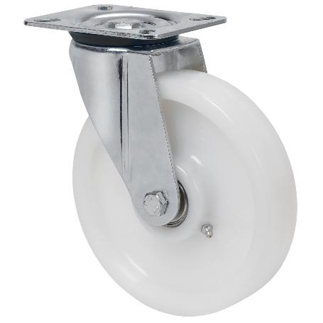 RUEDA GIRATORA PLACA 4MM 10ZVR150-FT NYLON BLANCO EXTRAFUERTE EJE LISO