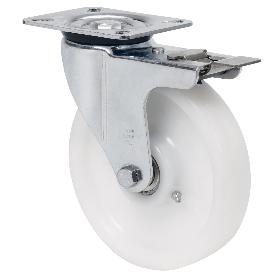 RUEDA GIRATORA PLACA FRENO 4MM 10ZVRFD150-FT NYLON BLANCO EXTRAFUERTE LISO