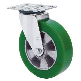 RUEDA GIRATORA PLACA 4MM 10ZVR160-AUGB ALUMINIO-POLIUR.VERDE EJE BOLAS