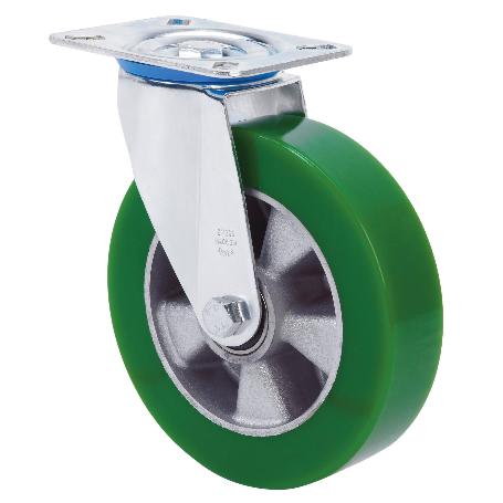 RUEDA GIRATORA PLACA 10ZV160-AUGB ALUMINIO-POLIUR.VERDE EJE BOLAS
