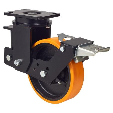 RUEDA GIRATORA PLACA FRENO 10HLSBFN150-HUB SUSPENSION POLIUR.NARANJA BOLAS