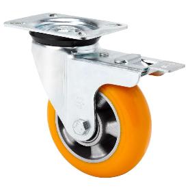 RUEDA GIRATORA PLACA FR.4MM 10ZVRFD200-AUAB ALUM-POLIUR.NARANJA BOLAS BALONA