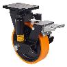 RUEDA GIRATORA PLACA FR.10HLSEFN150-HUB SUSPENSION HIERRO-POLIUR.NARANJ.BOLAS