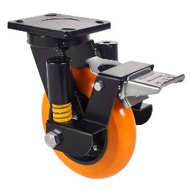 RUEDA GIRATORA PLACA FR.10HLSEFN200-HUAB SUSPENSION POLIUR.NARANJA BOL.BALONA
