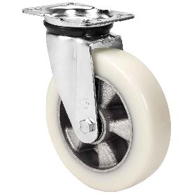 Rueda giratora placa 4mm 10zvr160-ausb alum.-poliur.blancoveloceje bolas