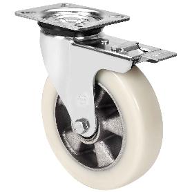 Rueda giratora placa fr.4mm 10zvrfd160-ausb alum.-poliur.blancovelocbolas