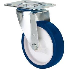 RUEDA GIRATORA PLACA 10ZV125CP-POASB POLIAMIX BLANCO-POLIUR.AZUL EJE BOLAS