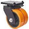 RUEDA GIRATORA PLACA MEC.DIR.10HLRMD300-HUB HIERRO-POLIUR.NARANJA(DOBLE)BOLAS