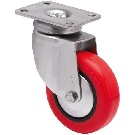 RUEDA GIRATORA PLACA INOX.10BHI60CP-PPIA POLIAMIX-POLIUR.ROJO EJE LISO