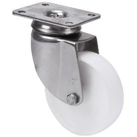 RUEDA GIRATORA PLACA INOX.10BHI60-BP PLASTICO BLANCO EJE LISO