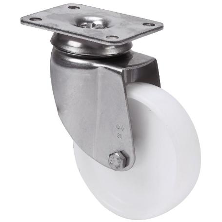 RUEDA GIRATORA PLACA INOX.10BHI60-BP PLASTICO BLANCO EJE LISO