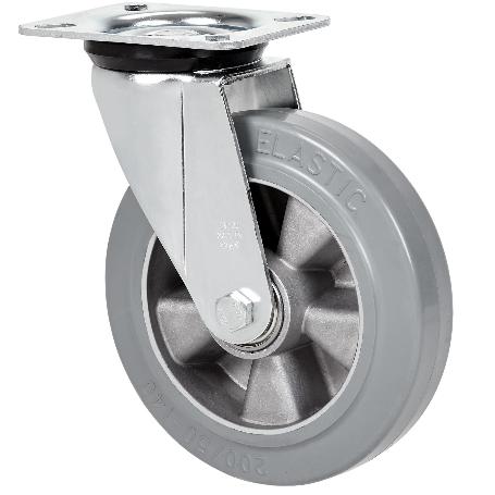 RUEDA GIRATORA PLACA 4MM 10ZVR160-DEGB ALUMINIO-GOMA GRIS ELASTICA EJE BOLAS