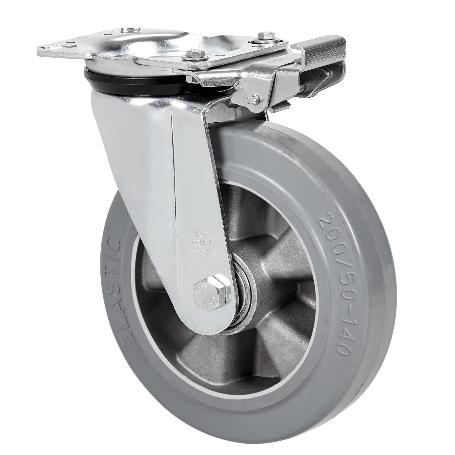 RUEDA GIRATORA PLACA MEC.DIR.4MM 10ZVRMD160-DEGB ALUM-GOMA GRIS ELASTICA BOL.