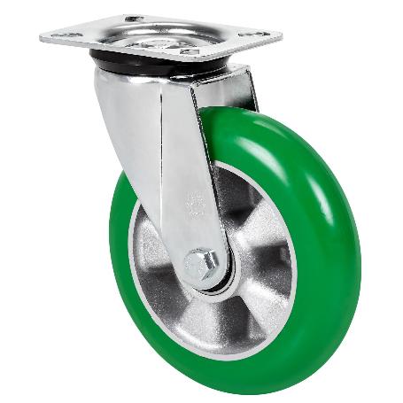 RUEDA GIRATORA PLACA 4MM 10ZVR160-AUAGB ALUMINIO-POLIUR.VERDE BOLAS BALONA