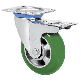 RUEDA GIRATORA PLACA FRENO 10ZVFD160-AUAGB ALUMINIO-POLIUR.VERDE BOLAS BALONA