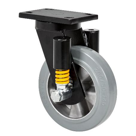 RUEDA GIRATORA PLACA 10HLSE200-DEGB SUSPENSION GOMA GRIS ELASTICA EJE BOLAS