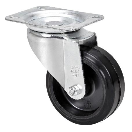 RUEDA GIRATORA PLACA 10ZV100-THG GOMA NEGRA TECNOPOLIMERO EJE LISO