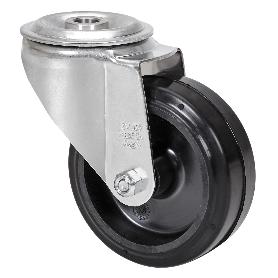 RUEDA GIRATORA AGUJERO M12 INOX.20ZVLI100-THG GOMA NEGRA TECNOPOLIMERO LISO