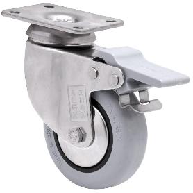 RUEDA GIRATORA PLACA FRENO INOX.10BHIFD60CP-PGIA POLIAMIX-GOMA GRIS EJE LISO
