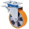 RUEDA GIRATORA PLACA FRENO 10TVFD125-AUB (ANCHA)ALUMINIO-POLIUR.NARANJA BOLAS