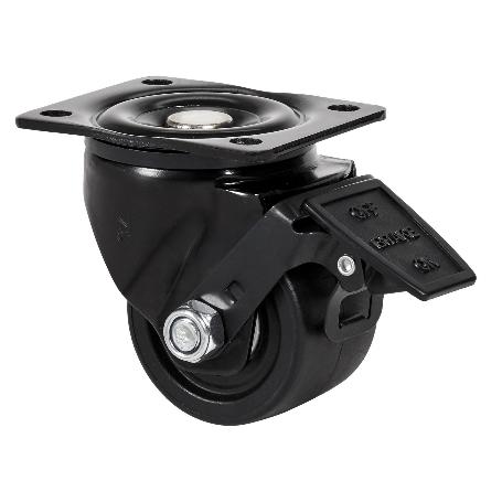 RUEDA GIRATORA PLACA FRENO 10LPFN75-KNB NYLON NEGRO EXTRAFUERTE EJE BOLAS