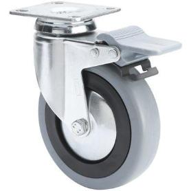 RUEDA GIRATORA PLACA FRENO 10BHAFD100CP-PGAN POLIAMIX-GOMA GRIS EJE LISO