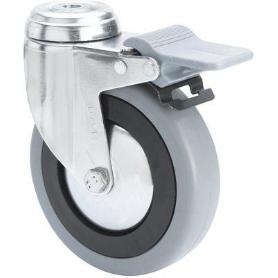 RUEDA GIRATORA AGUJERO M12 FRENO 20BHAFD100CP-PGAN POLIAMIX-GOMA GRIS LISO