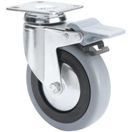 RUEDA GIRATORA PLACA FRENO 10BHAFD100CP-PGASB POLIAMIX-GOMA GRIS EJE BOLAS