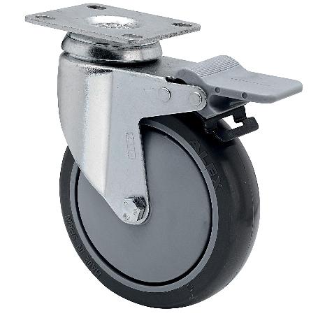 RUEDA GIRATORA PLACA FRENO 10BHAFD100CP-PGAISB GOMA GRIS EJE BOLAS