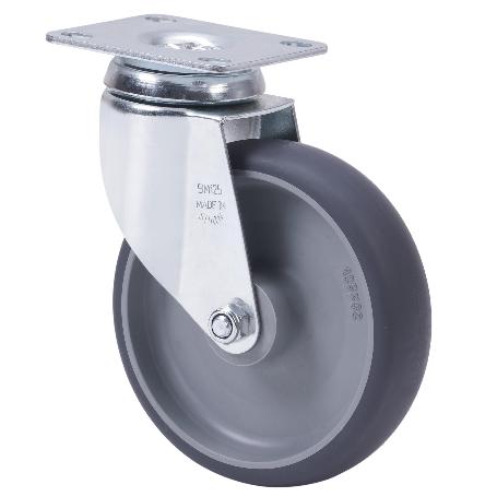 RUEDA GIRATORA PLACA 10BHA125-PGZR POLIAMIX-GOMA GRIS INYECT.EJE RODILLOS