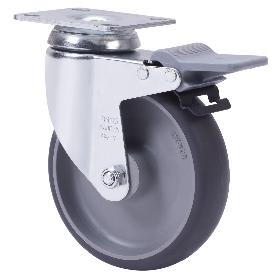 RUEDA GIRATORA PLACA FRENO 10BHFDA125-PGZR POLIAMIX-GOMA GRIS INYECT.RODILLOS