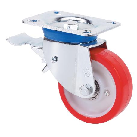 RUEDA GIRATORA PLACA FRENO 10TVFD80-POB NYLON BLANCO-POLIUR.ROJO EJE BOLAS