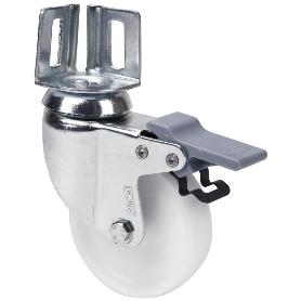 RUEDA GIRATORA PLETINA ANGULAR FRENO 16BHFD60-BP PLASTICO BLANCO EJE LISO