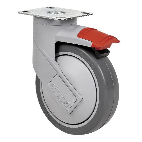 RUEDA GIRATORA PLACA FRENO 10HCFD125CP-PGAISB GOMA GRIS EJE BOLAS